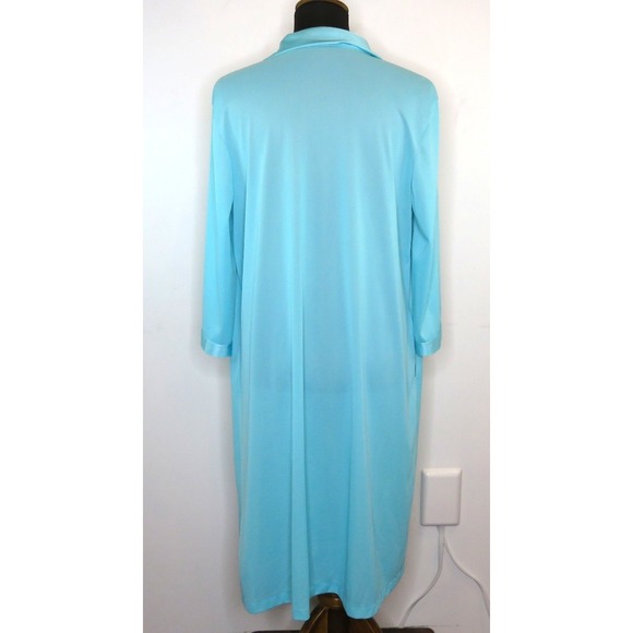 Vintage Vanity Fair Size XL Teal Flower Nightgown House Coat Nylon Lightweight - Picture 7 of 12